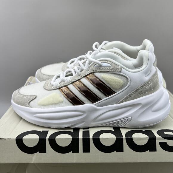 Adidas Ozelle Running Shoes Women's 6.5 White Bronze Cloudfoam Comfort Sneakers - Picture 3 of 10